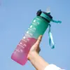 1 l Wasserflasche, 12 Farben, auslaufsicher, mit Zeitmarkierung, Getränk und Strohhalm, motivierende Trink-Sportwasserflasche für Outdoor-Wanderungen 5