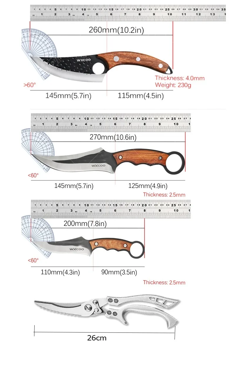 WXCOO Light Top Handgeschmiedeter Obstschäler aus Edelstahl Küchenwerkzeuge Allzweckmesser Metzgermesser Fleischbeil Ausbeinmesser 6