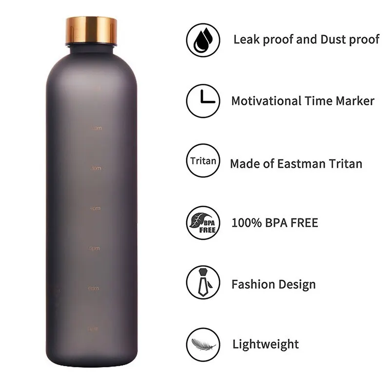 1l Flasche mit Zeit marke 32 oz motivierende wieder verwendbare Fitness sportarten im Freien reisen auslaufs icher bpa frei gefroste ter Kunststoff 2
