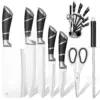 9-teiliges schwarzes Küchenmesser-Set mit Hohlgriff aus rostfreiem Edelstahl, scharfe, langlebige, rostfreie Kochmesser mit Messerblock für Zuhause und als Geschenk