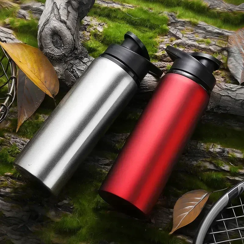 Metall-Sportflaschen mit Druckknopfdeckel, tragbare Fahrrad-Wasserflasche, wiederverwendbare Reiseflaschen mit Griff, Großpackung für Fitnessstudio, Wandern, Sport 3