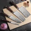 6-teiliges Messer-Set mit Damastmuster – Kochmesser aus Edelstahl mit hohem Kohlenstoffgehalt, Küchenschere und Schärfstahl 2