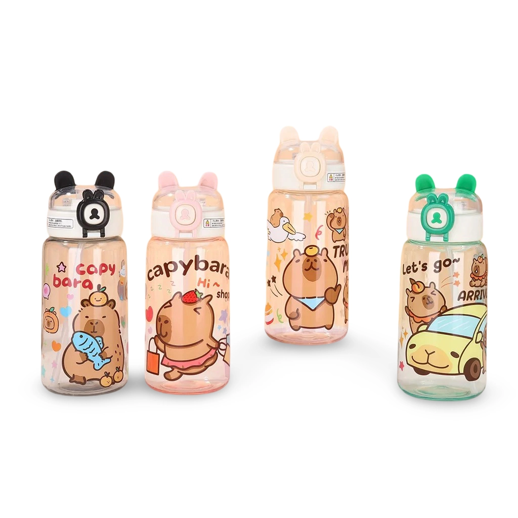 1-10PCS Capybara Cartoon 550ml Tragbare Große-kapazität Wasser Flasche Sport Stroh Tassen Student Kunststoff wasser Tassen Wasser Flasche