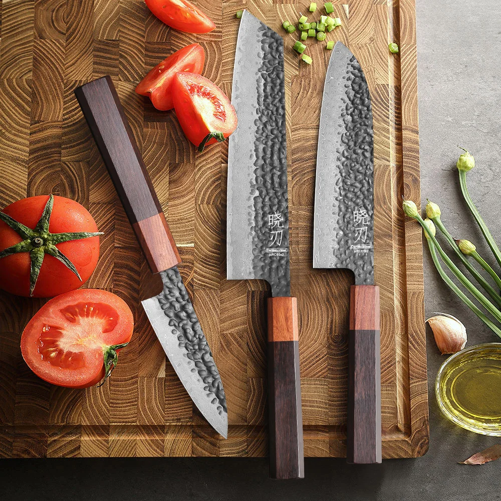 1-3 Stück Professionelles Küchenmesser-Set Japanische Handgefertigte 67-Lagen Damaszener Stahl Kiritsuke Kochmesser Santoku Schälmesser 3