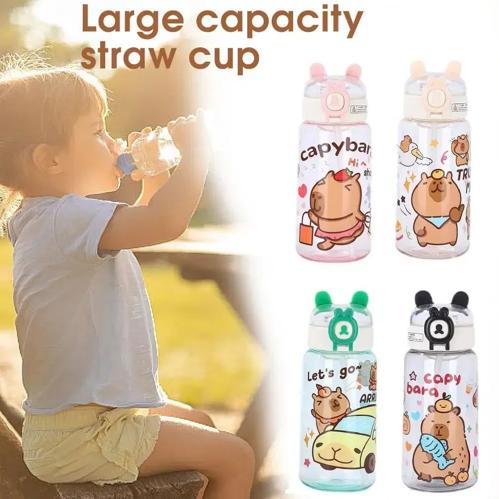 1-10PCS Capybara Cartoon 550ml Tragbare Große-kapazität Wasser Flasche Sport Stroh Tassen Student Kunststoff wasser Tassen Wasser Flasche 2