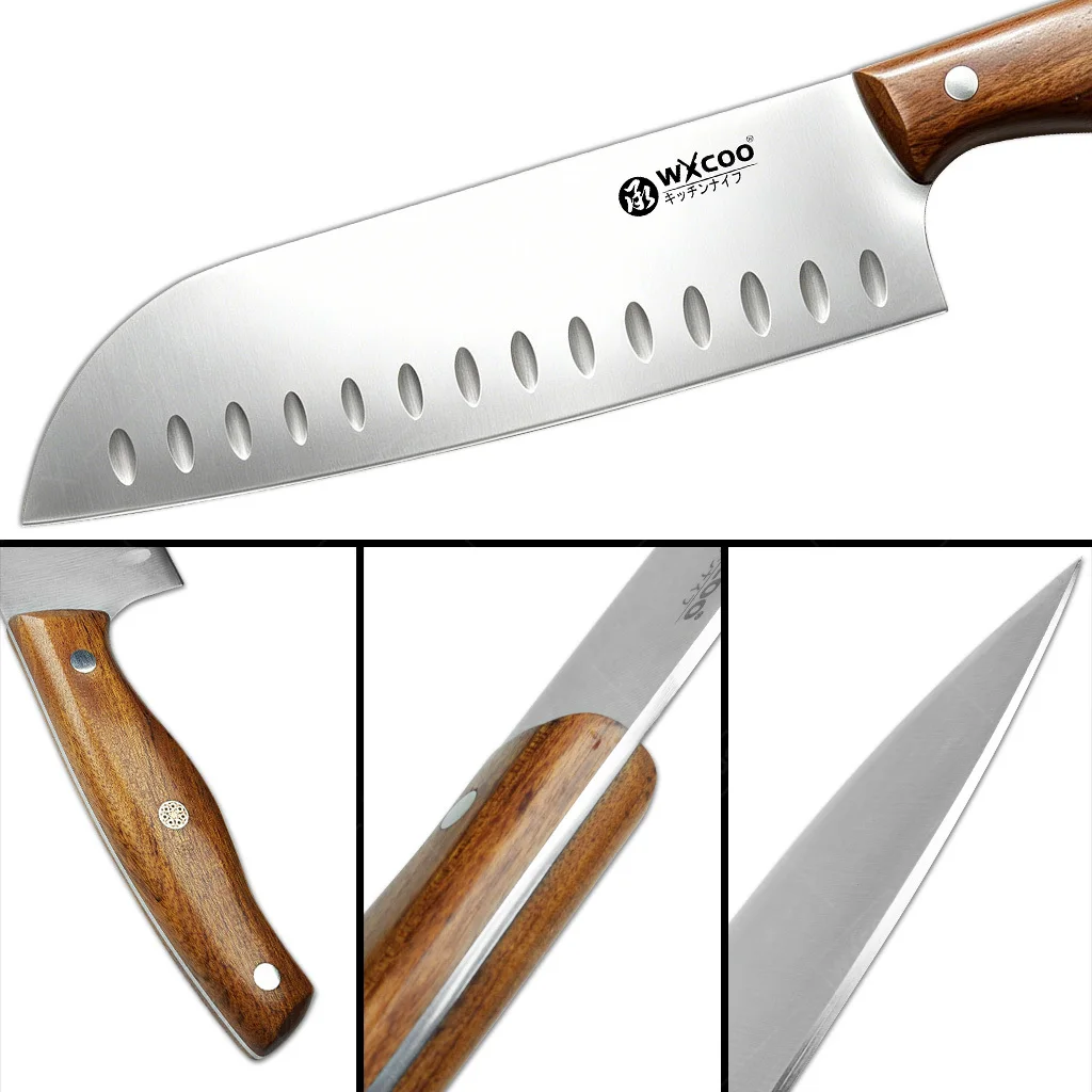 WXCOO Santoku-Messer Japanisches Küchenmesser Fleischbeil Handgefertigtes Schneidemesser für Metzger Fleisch Gemüse Fisch Kochutensilien