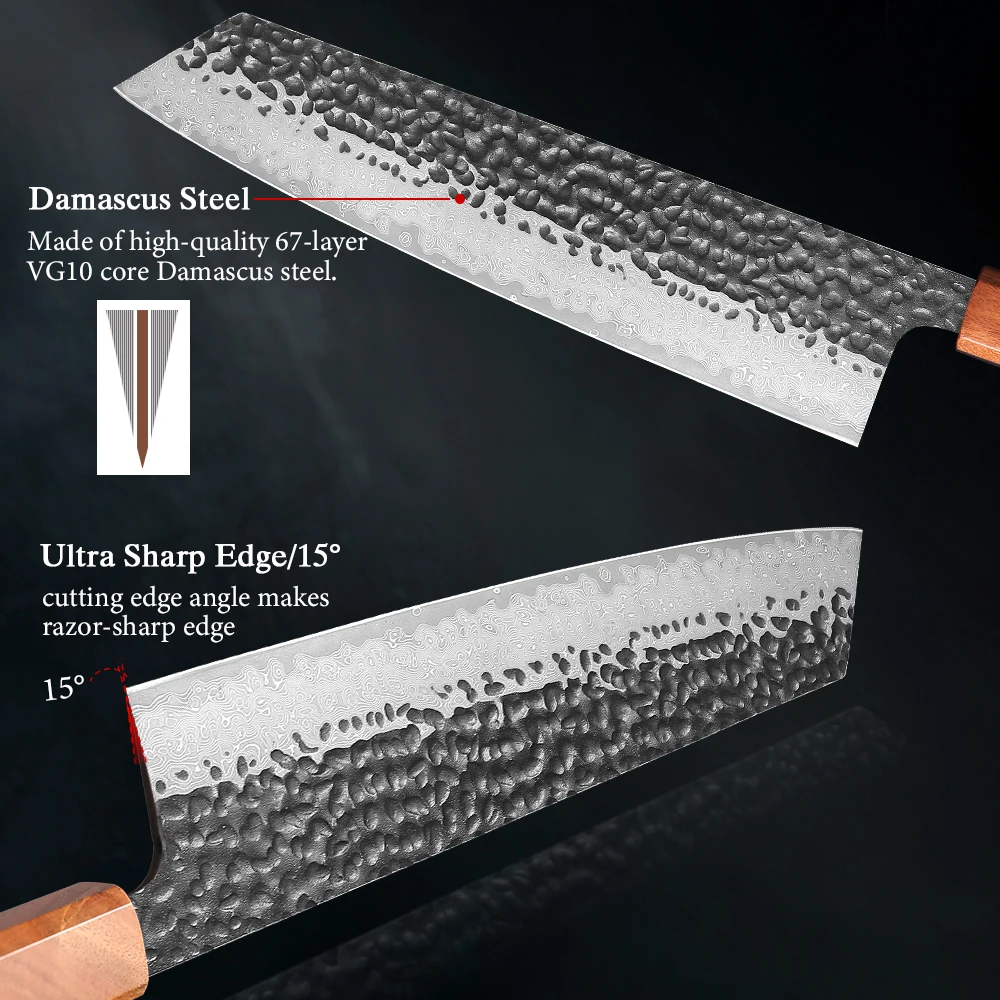 1-3 Stück Professionelles Küchenmesser-Set Japanische Handgefertigte 67-Lagen Damaszener Stahl Kiritsuke Kochmesser Santoku Schälmesser 4