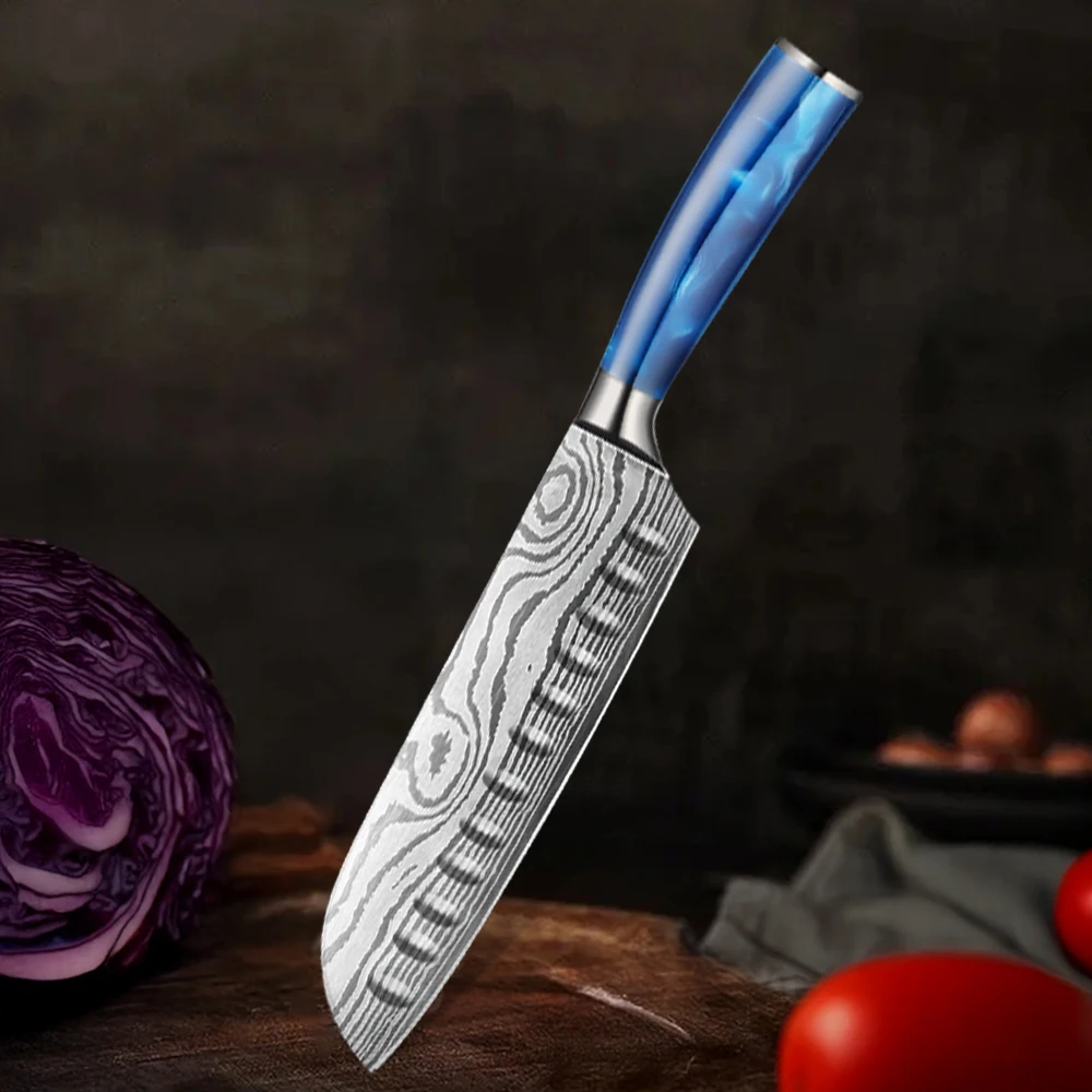 Professionelles 8-Zoll Santoku-Messer, Küchenmesser, Kochmesser mit Stahlklinge, Perfekt für Kulinarik-Enthusiasten, Kochzubehör 4