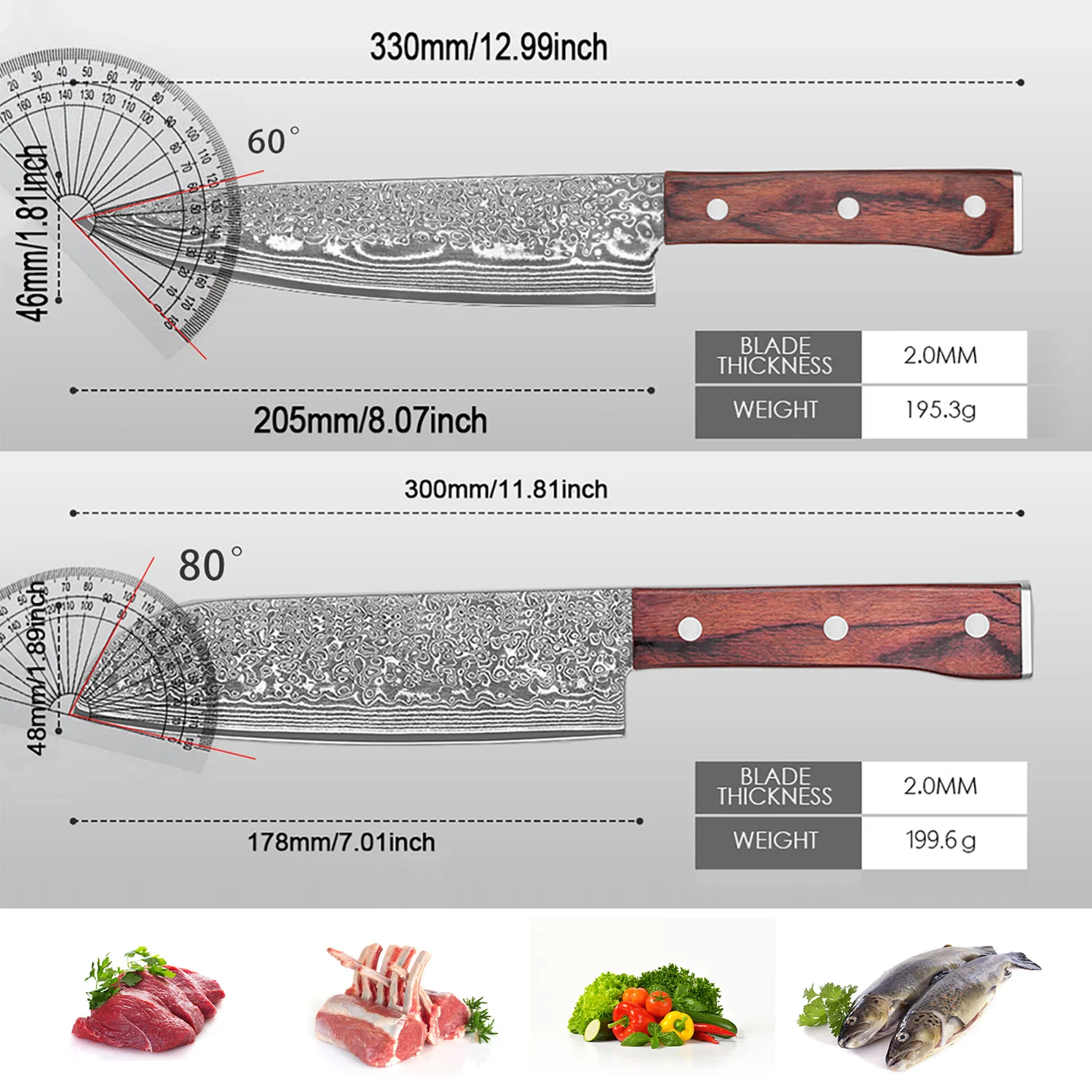 SAEIV Zweiteiliges Küchenmesser-Set aus Damaszener Stahl Kochmesser und Santoku-Messer VG10 Hochkohlenstoffstahl Profi-Messer 2