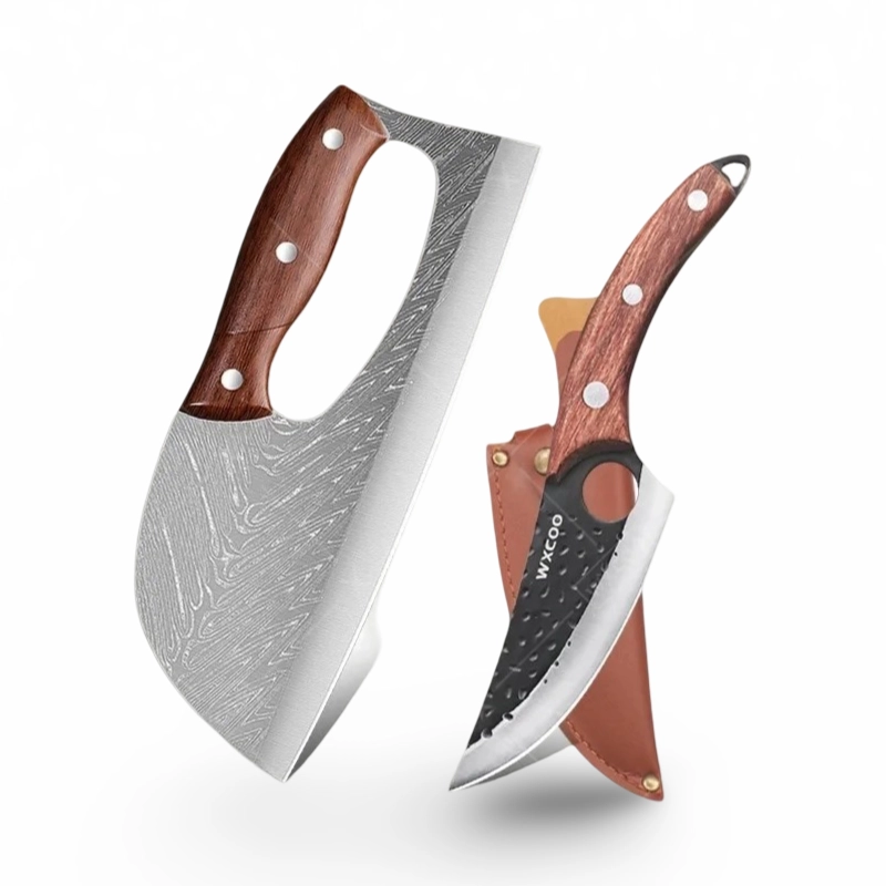 WXCOO Handgeschmiedetes Multifunktionales Arbeitserleichterndes Küchenmesser Edelstahl-Hackmesser Metzgermesser mit Holzgriff Knochenmesser