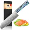 Damaskus Santoku-Messer, VG-10 Kernstahl 67 Lagen Professionelles Fleischmesser, Scharfe Klinge Santoku Küchenmesser mit Ergonomischem Griff
