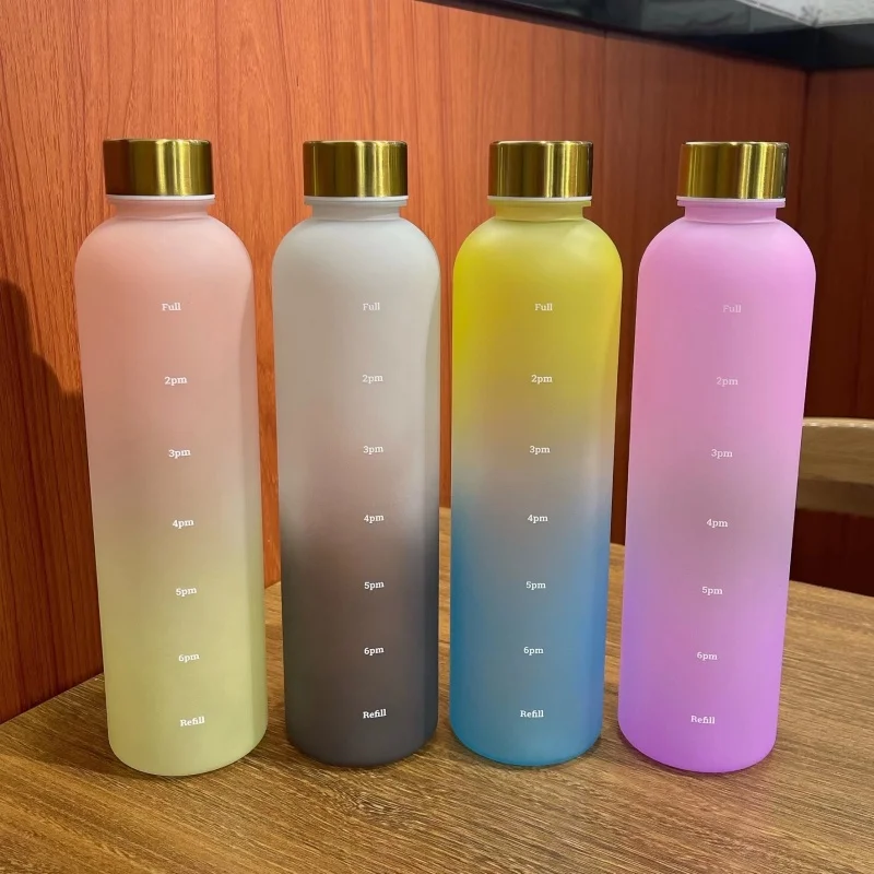 1l Flasche mit Zeit marke 32 oz motivierende wieder verwendbare Fitness sportarten im Freien reisen auslaufs icher bpa frei gefroste ter Kunststoff 3