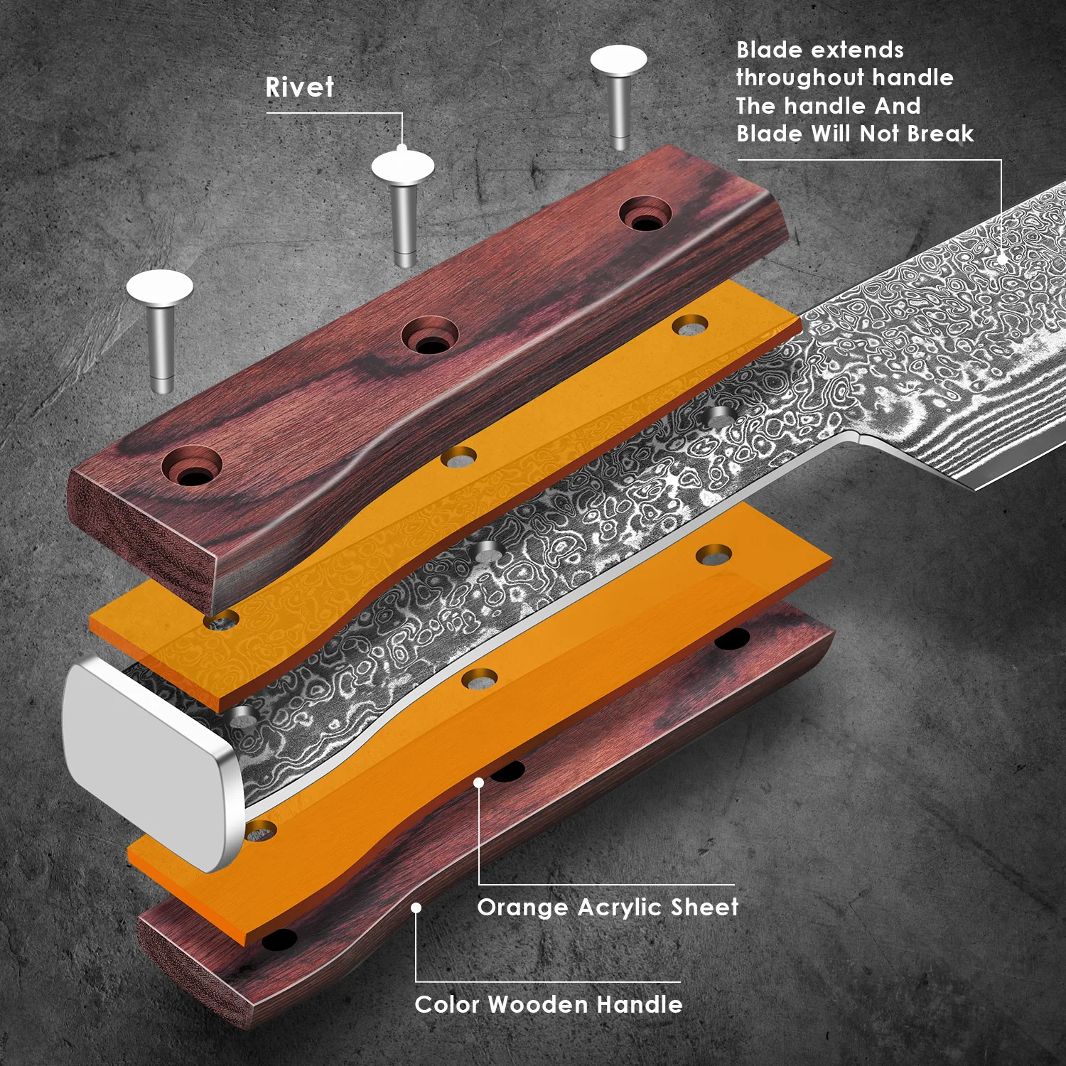 SAEIV Zweiteiliges Küchenmesser-Set aus Damaszener Stahl Kochmesser und Santoku-Messer VG10 Hochkohlenstoffstahl Profi-Messer 5