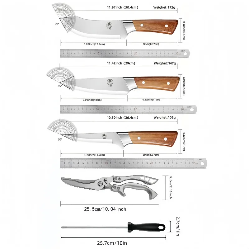 5-teiliges Küchenmesser-Set mit Küchenschere, Schärfstäben, Scharfem Kochmesser, Küchenutensilien, Küchengadgets, Zubehör 6