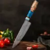 Kochmesser, 67-Lagen Damaszener Stahl Blauer Griff Multifunktionales VG-10 Damaszener Küchenmesser Mit Schwarzer Geschenkbox 5