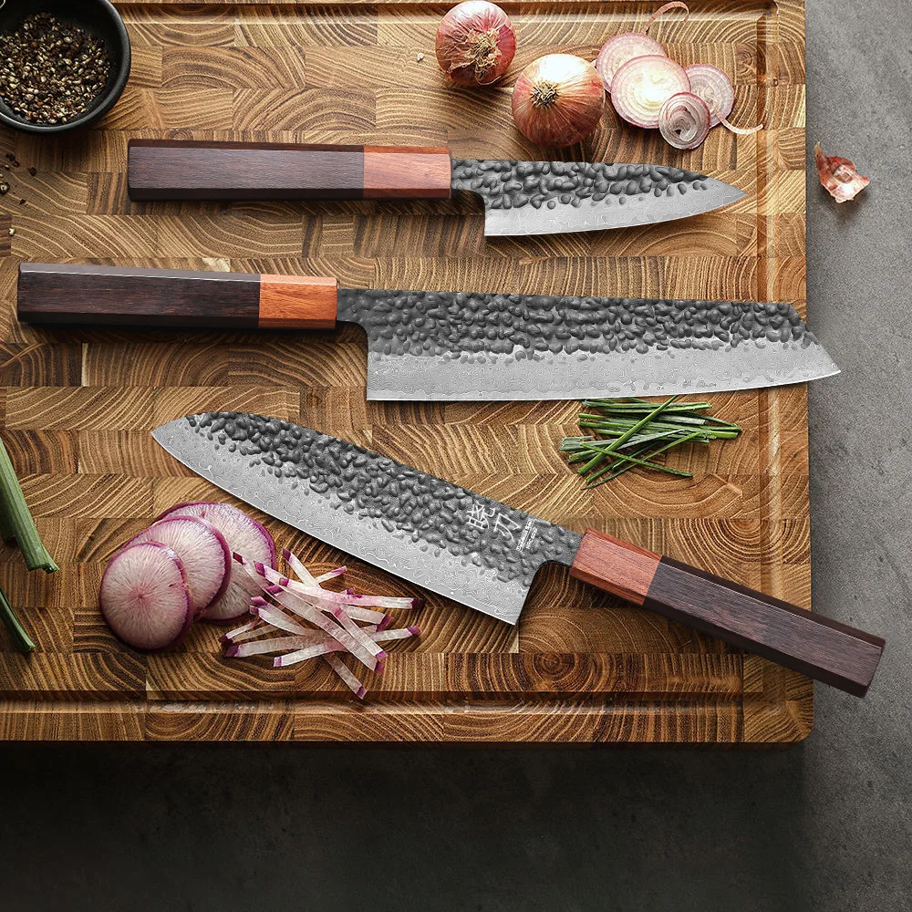 1-3 Stück Professionelles Küchenmesser-Set Japanische Handgefertigte 67-Lagen Damaszener Stahl Kiritsuke Kochmesser Santoku Schälmesser 2