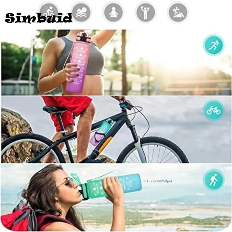 Motivierende Wasserflasche 600ml Auslaufsichere Sportflasche mit Zeitmarkierung Strohhalm Mattierte Farbverlauf-Trinkflasche 6