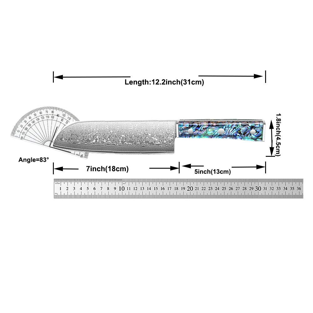 Damaskus Santoku-Messer, VG-10 Kernstahl 67 Lagen Professionelles Fleischmesser, Scharfe Klinge Santoku Küchenmesser mit Ergonomischem Griff 5
