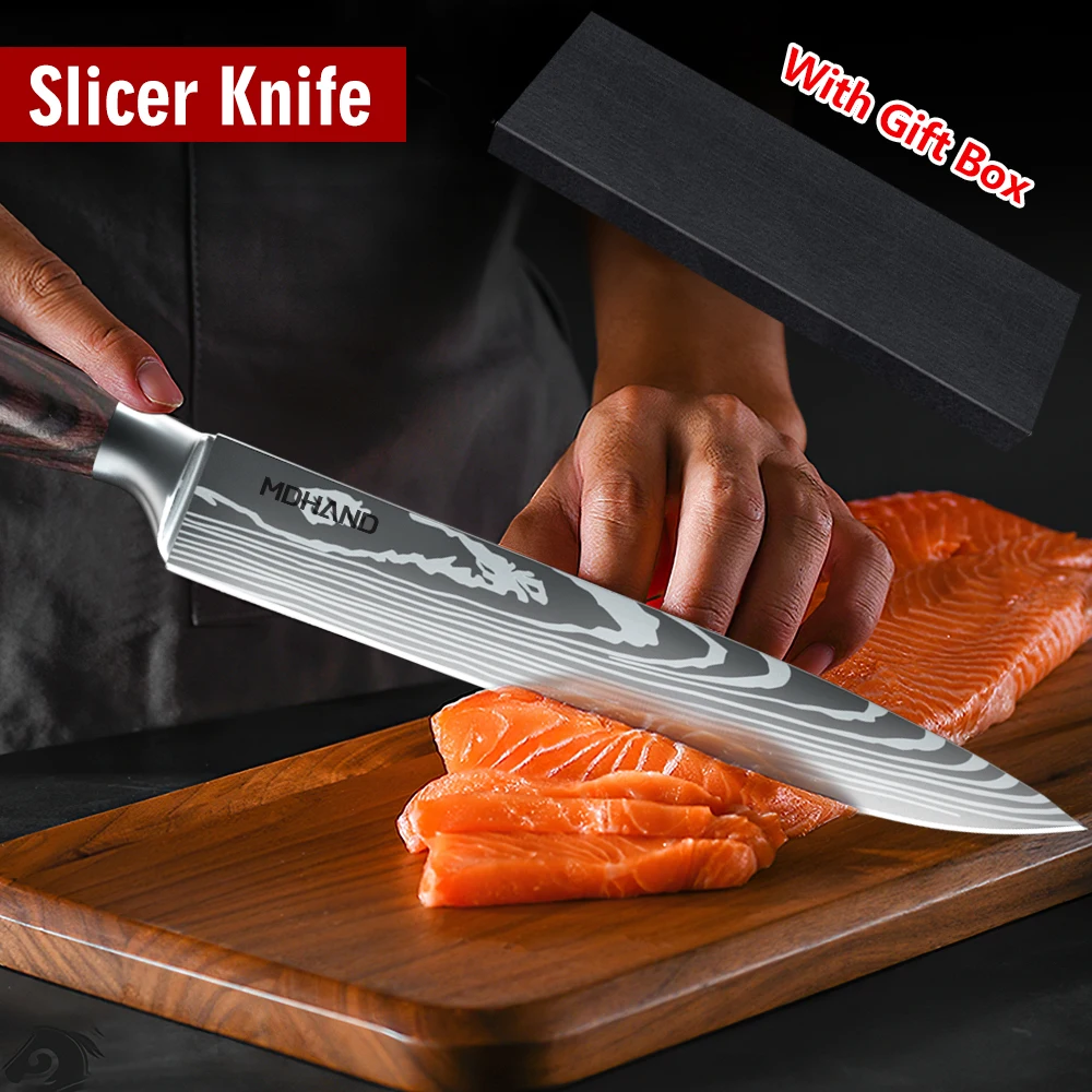 MDHAND Japanische Küchenmesser, deutsches 8-Zoll-Schneidemesser aus Edelstahl, scharfes Rasiermesser, Schnitzmesser, Sushi-Messer als Geschenk 2
