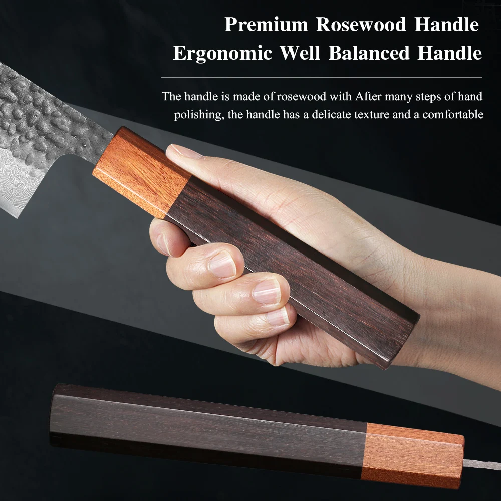 1-3 Stück Professionelles Küchenmesser-Set Japanische Handgefertigte 67-Lagen Damaszener Stahl Kiritsuke Kochmesser Santoku Schälmesser 5