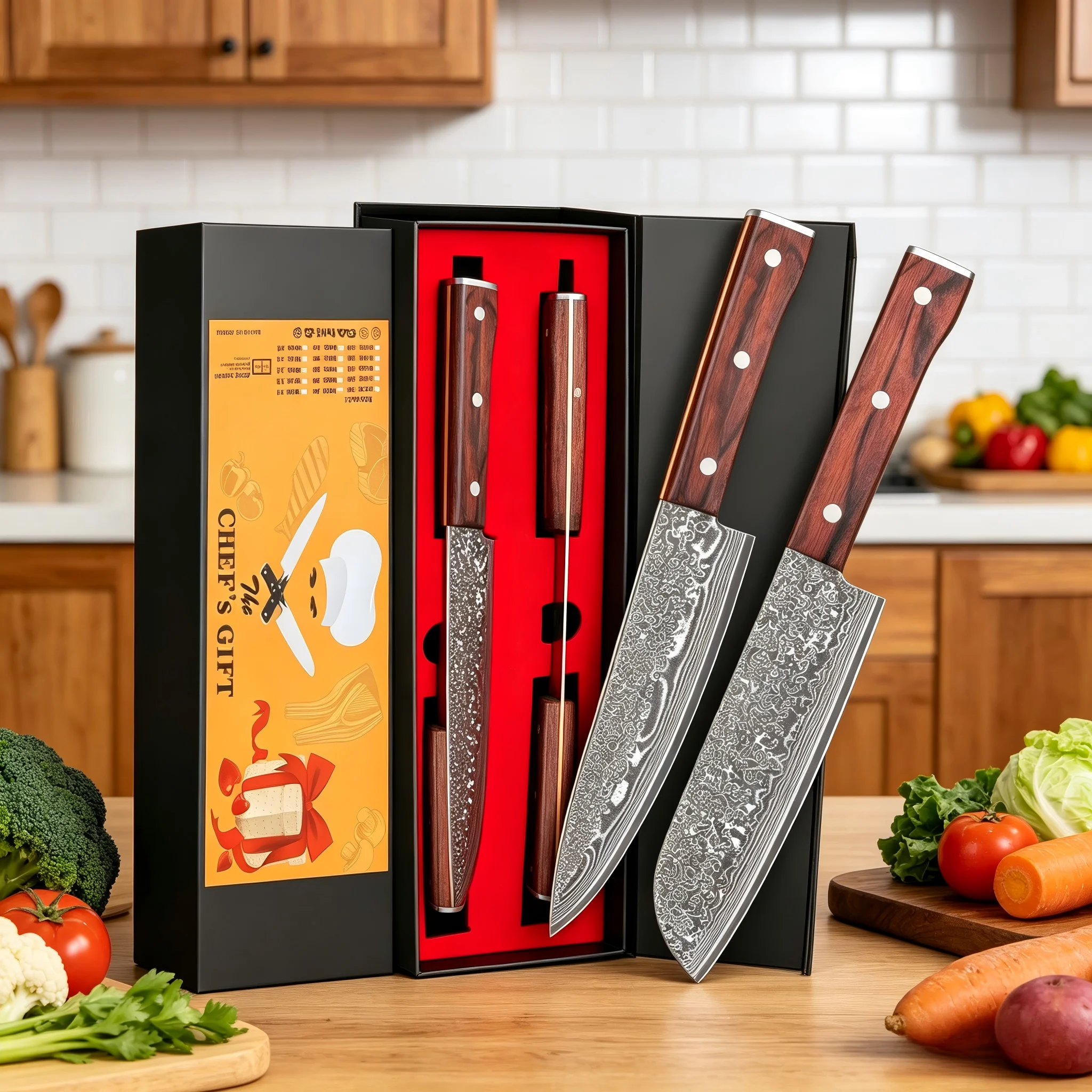 SAEIV Zweiteiliges Küchenmesser-Set aus Damaszener Stahl Kochmesser und Santoku-Messer VG10 Hochkohlenstoffstahl Profi-Messer 1