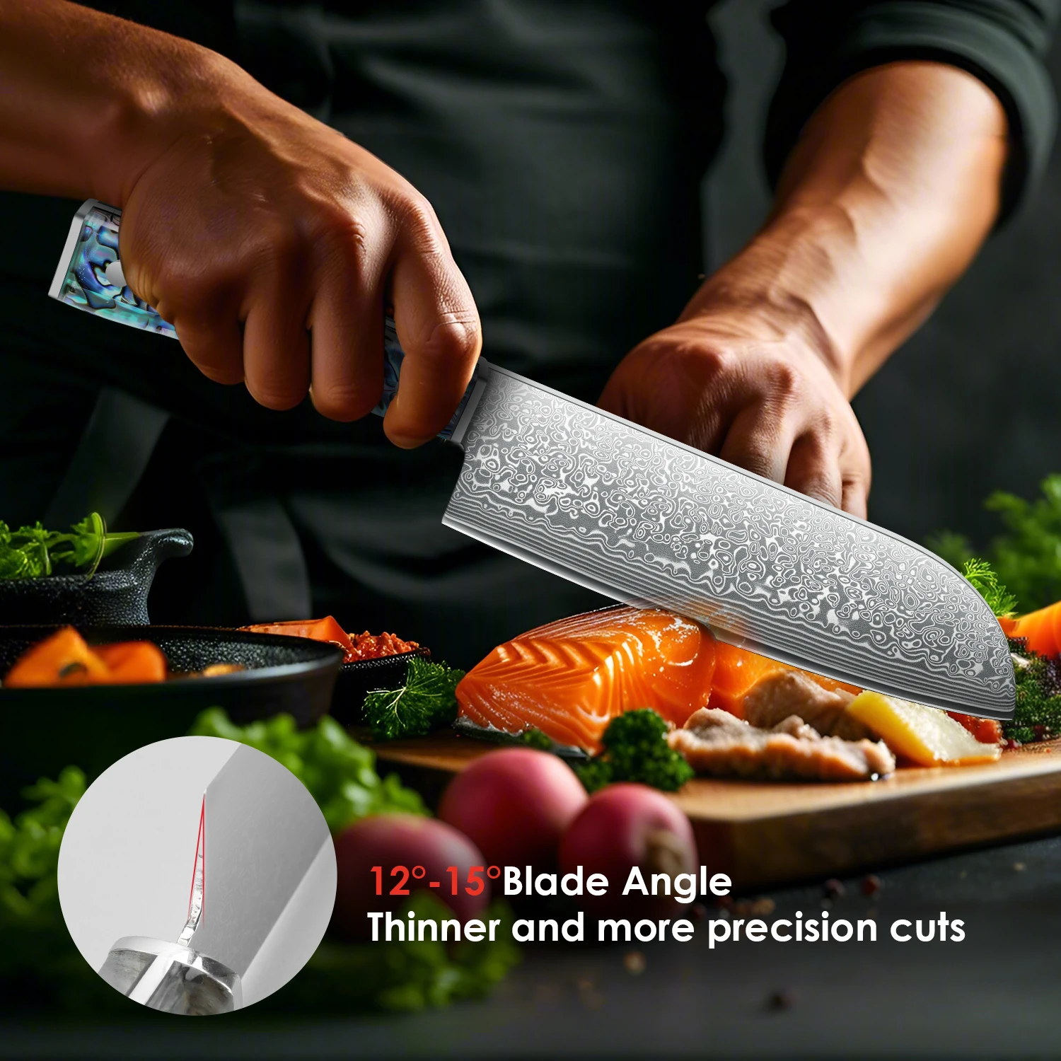 Damaskus Santoku-Messer, VG-10 Kernstahl 67 Lagen Professionelles Fleischmesser, Scharfe Klinge Santoku Küchenmesser mit Ergonomischem Griff 2