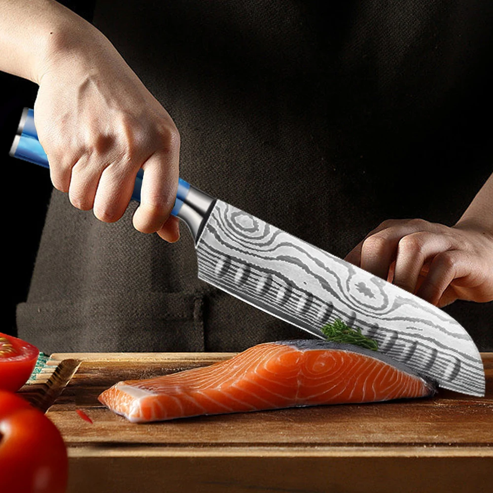 Professionelles 8-Zoll Santoku-Messer, Küchenmesser, Kochmesser mit Stahlklinge, Perfekt für Kulinarik-Enthusiasten, Kochzubehör 2