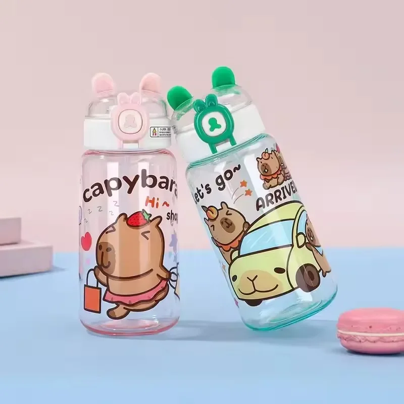 1-10PCS Capybara Cartoon 550ml Tragbare Große-kapazität Wasser Flasche Sport Stroh Tassen Student Kunststoff wasser Tassen Wasser Flasche 4