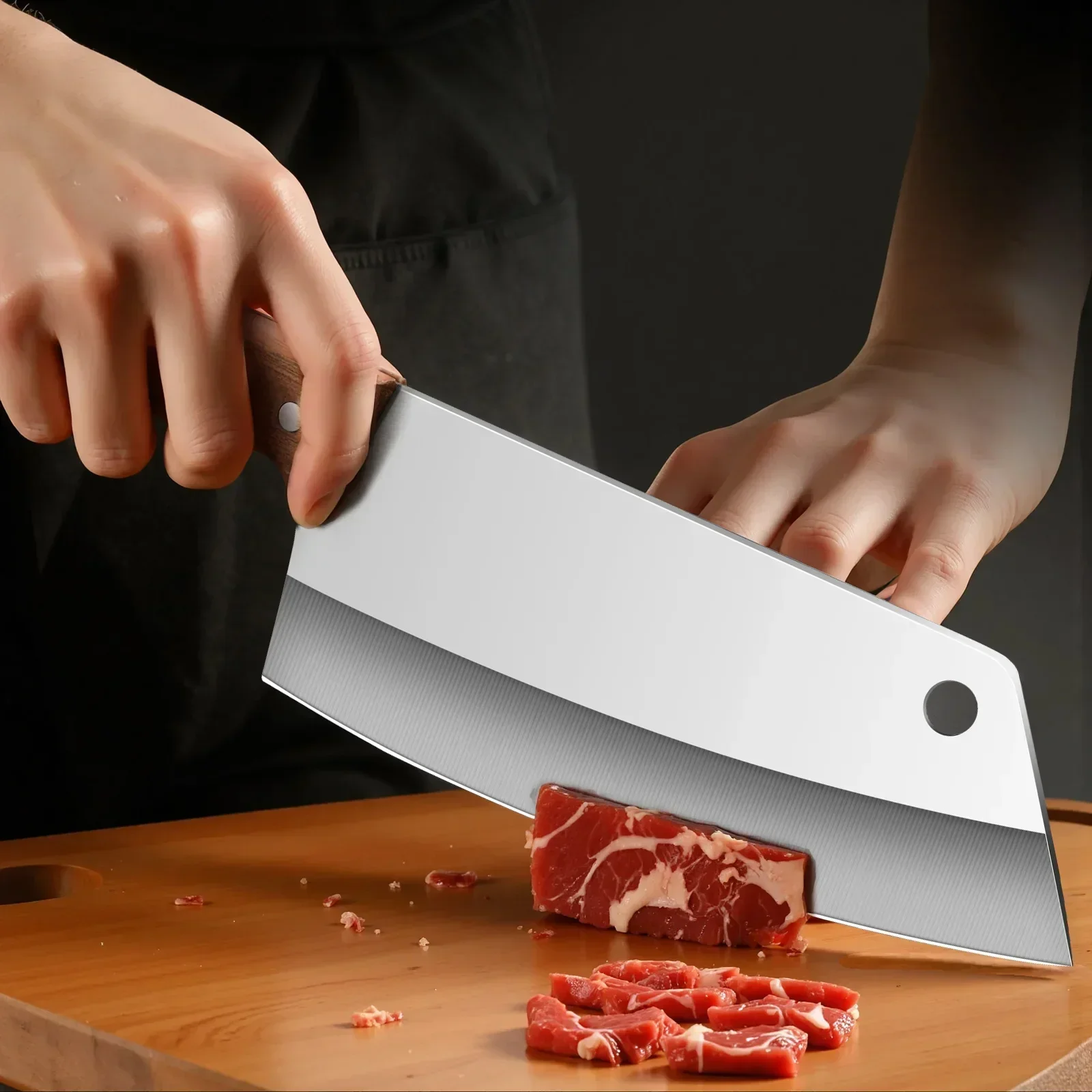 Professionelles Kochmesser- und Hackmesser-Set – Küchenmesser aus Edelstahl mit Holzgriff zum Kochen, Camping, Grillen, Geschenk 3