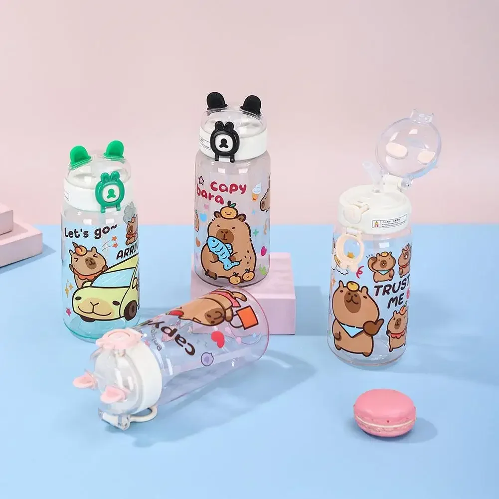 1-10PCS Capybara Cartoon 550ml Tragbare Große-kapazität Wasser Flasche Sport Stroh Tassen Student Kunststoff wasser Tassen Wasser Flasche 3
