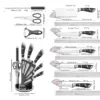 9-teiliges schwarzes Küchenmesser-Set mit Hohlgriff aus rostfreiem Edelstahl, scharfe, langlebige, rostfreie Kochmesser mit Messerblock für Zuhause und als Geschenk 6