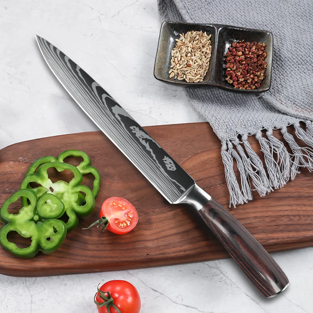 MDHAND Japanische Küchenmesser, deutsches 8-Zoll-Schneidemesser aus Edelstahl, scharfes Rasiermesser, Schnitzmesser, Sushi-Messer als Geschenk 4