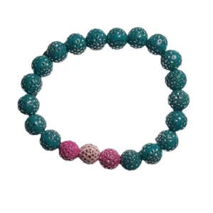 Kunstkunstperlenarmband Petrol mit Rosa – Strukturierter Farbakzent