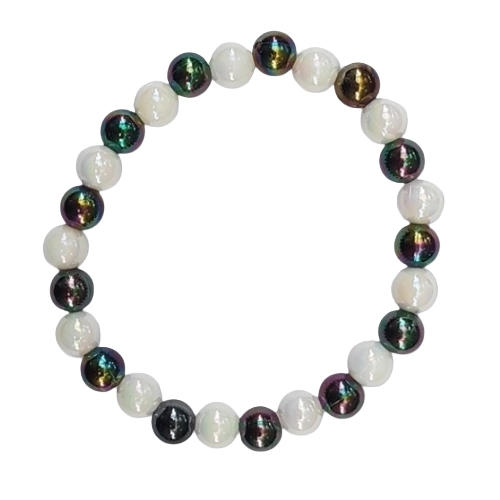 Kunstkunstperlenarmband Weiß & Schillernd – Eleganter Kontrast