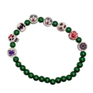 Halloween Perlenarmband Grün – Spinnen & Gruselmotive