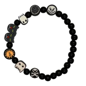 Halloween Perlenarmband Schwarz – Spinnennetz & Gespenster