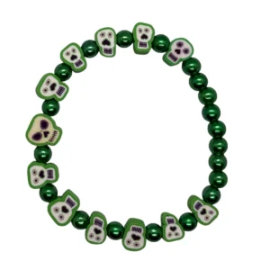 Halloween Perlenarmband Grün – Bunte Totenkopf-Motive