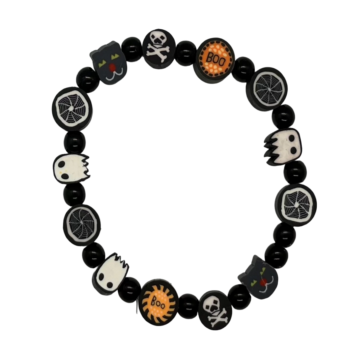 Halloween Perlenarmband Schwarz – Spinnennetz & Geister