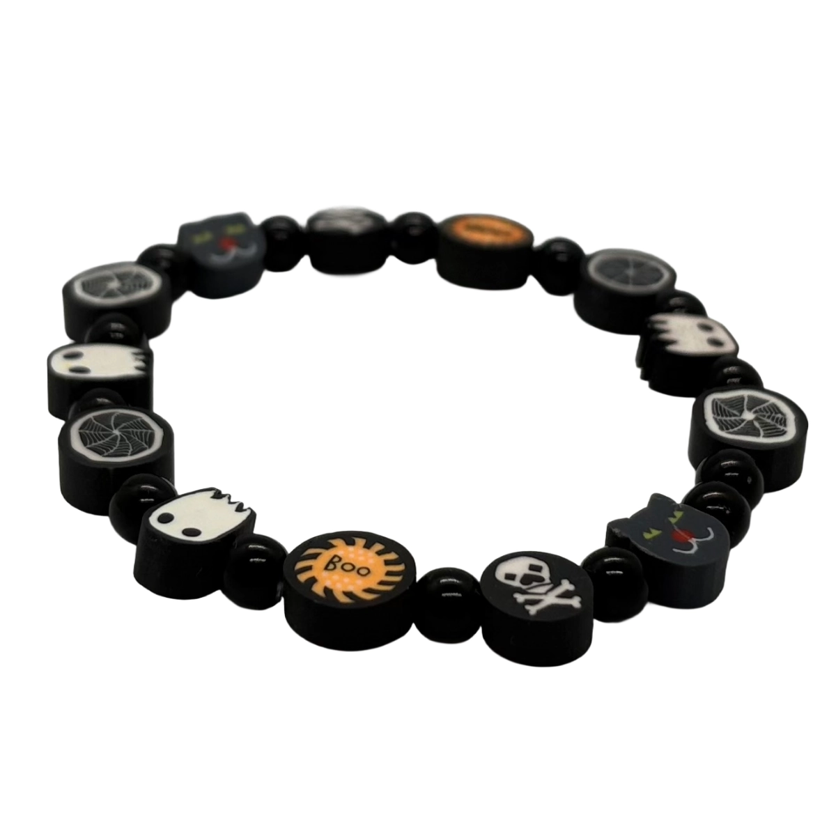 Halloween Perlenarmband Schwarz – Spinnennetz & Geister – Bild 2