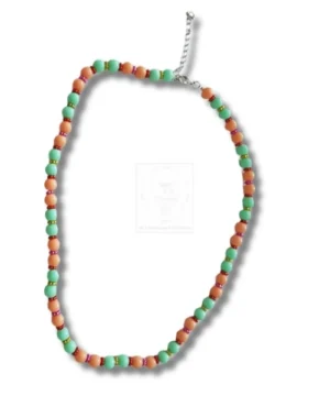 Kunstperlenkette Grün & Apricot – Frischer Farbmix