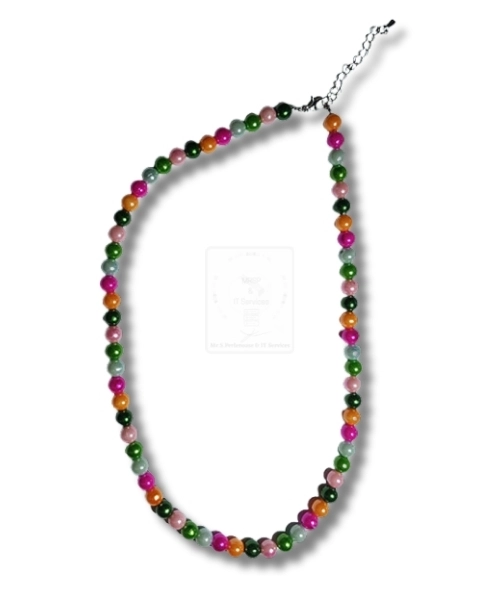 Kunstperlenkette Grün & Pink – Bunter Farbmix