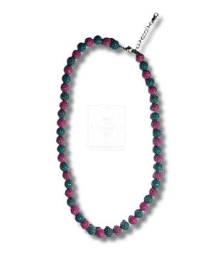 Kunstperlenkette Petrol & Pink – Strukturierter Farbmix