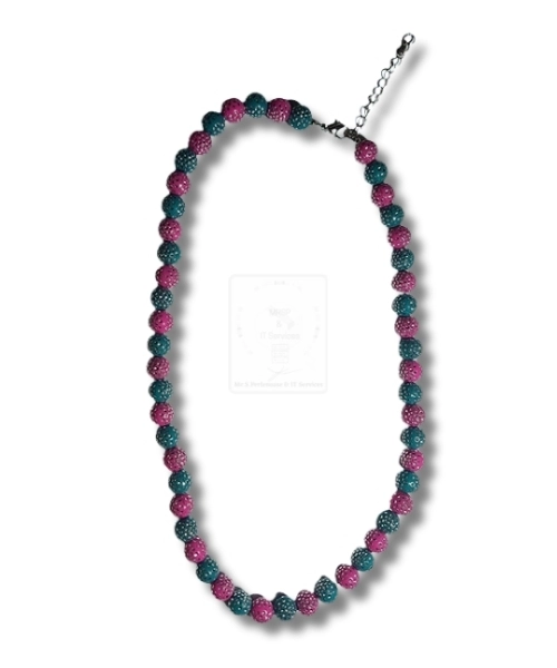 Kunstperlenkette Petrol & Pink – Strukturierter Farbmix