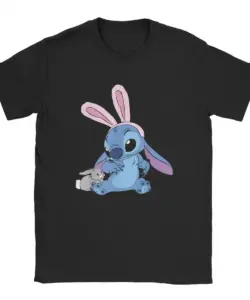 Männer Tier Cartoon Stich Lilo Weihnachten T Shirt Cartoon Reine Baumwolle Kleidung Vintage Kurzarm O Neck Tees Geschenk T-Shirt