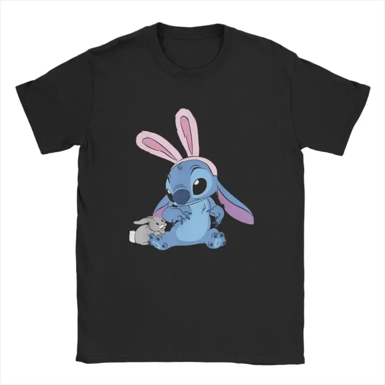 Männer Tier Cartoon Stich Lilo Weihnachten T Shirt Cartoon Reine Baumwolle Kleidung Vintage Kurzarm O Neck Tees Geschenk T-Shirt