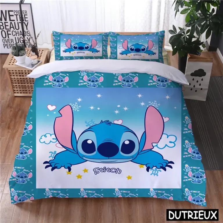 Lilo und Stich Kawaii Bettwäsche Set Queen King Size Disney Cartoon Bett bezug Set 2/3 Stück Bett bezug und Kissen bezug Heim textilien 2