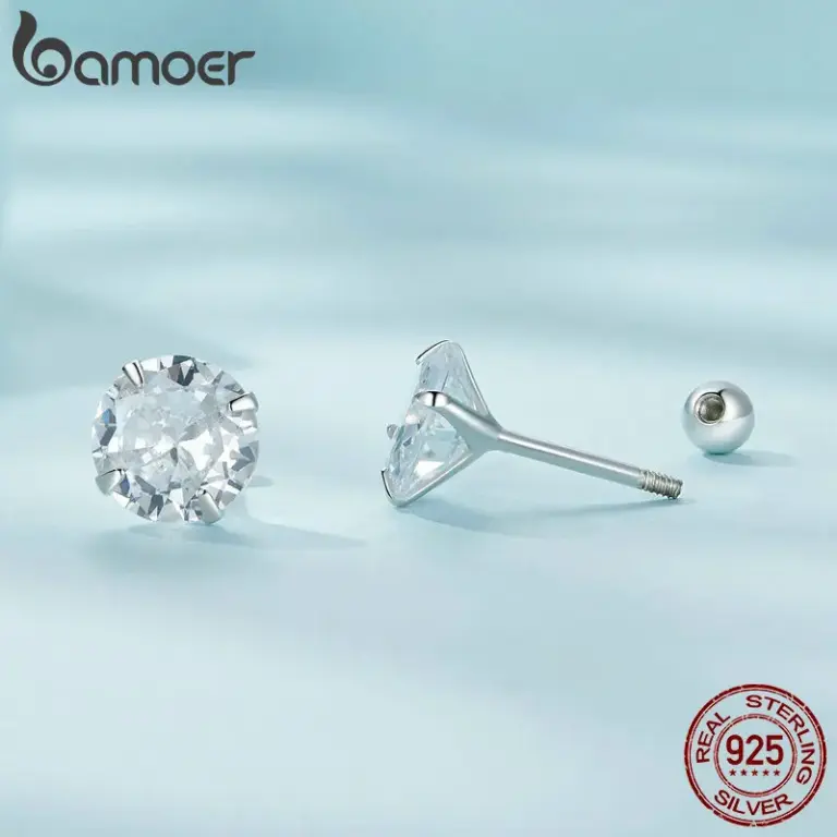 Bamoer platini ert klassische cz Ohr stecker 925 Sterling silber hypo allergen elegante Ohrringe Modeschmuck 3mm 5mm 7mm 4