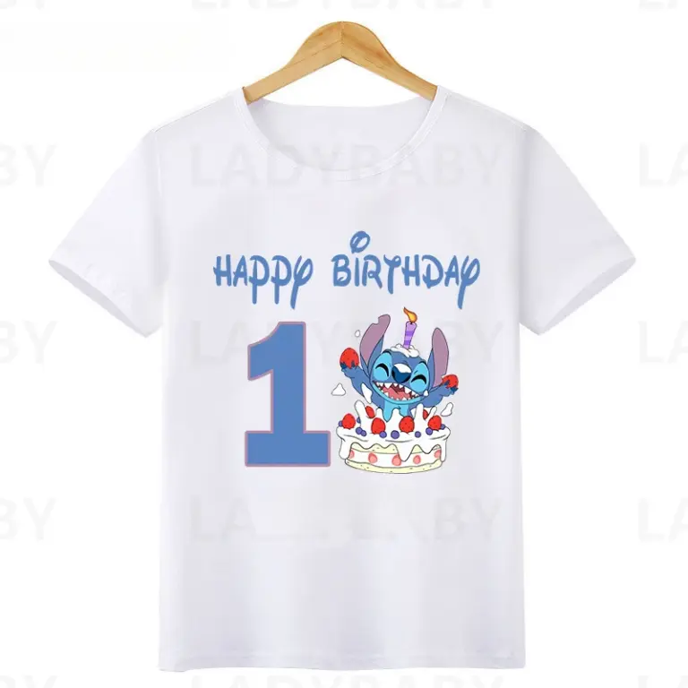 Disney Lilo & Stitch alles Gute zum Geburtstag Kinder T-Shirt Mädchen Kleidung 1 2 3 4 5 6 7 8 9 Jahre Jungen lustige T-Shirt Kinder kleidung 6