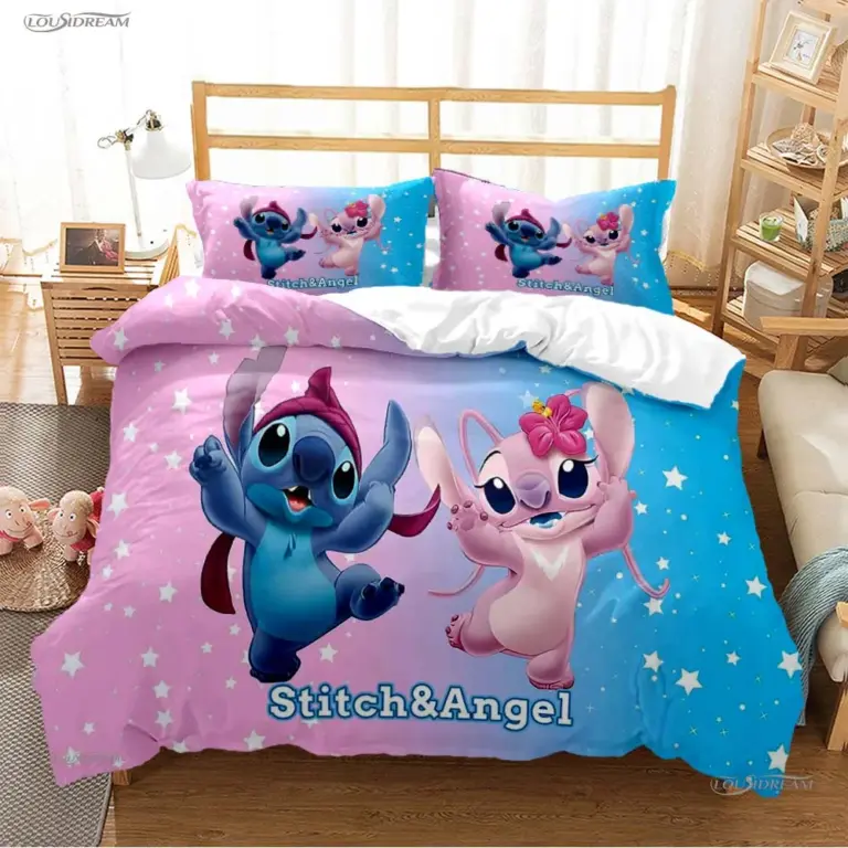 Disney Stitch Cartoon geschnitten ganzjährig Bett bezug Bettdecke Bettwäsche Set weichen Bett bezug und Kissen bezüge Single/Double/Queen/King 2