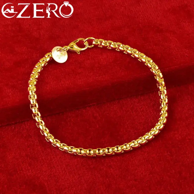 Alizero 18 Karat Gold Armbänder 925 Sterling Silber 4mm runde Box Kette Armband für Frau Mann Modeschmuck Hochzeits feier Geschenk 2